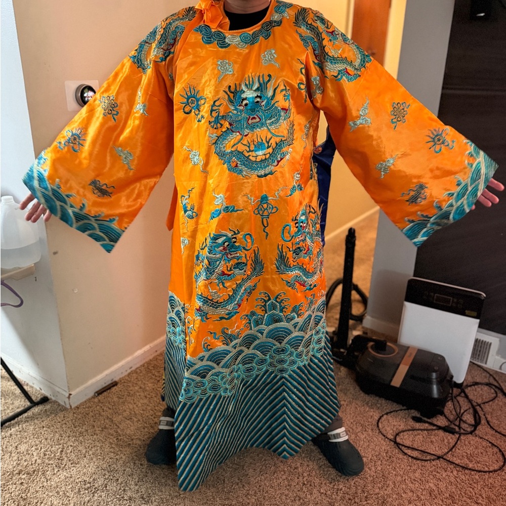Vibrant Orange and Teal Dragon Robe